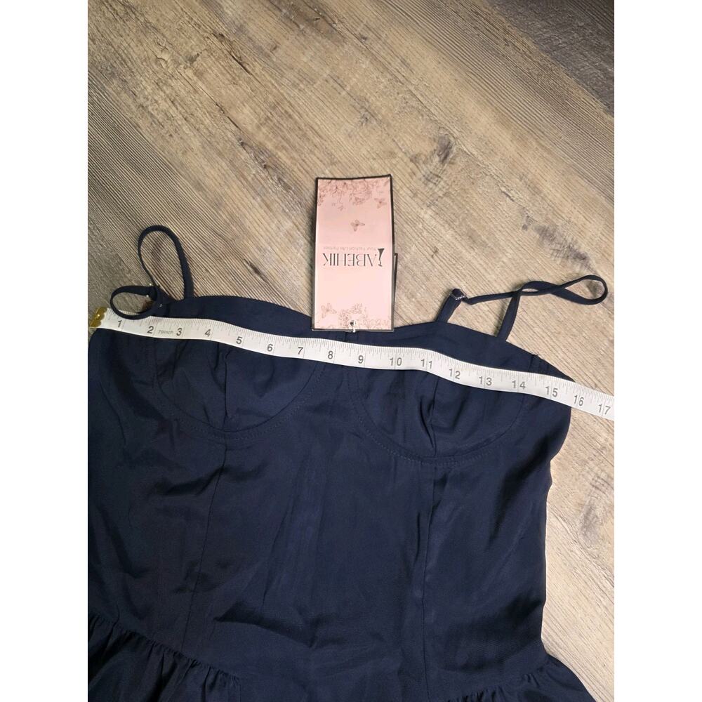 ABEHIK Womens Size S Small Navy Blue Bustier Spaghetti Strap Midi Dress NWT - Picture 2 of 8